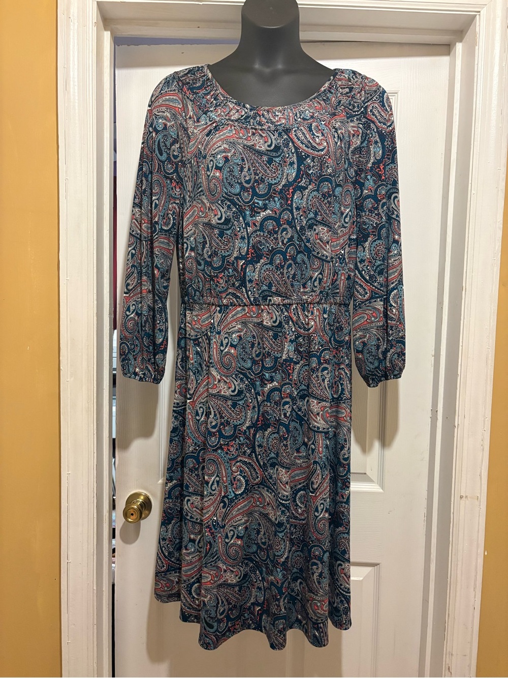 Talbots Teal Paisley Long Sleeve Dress
